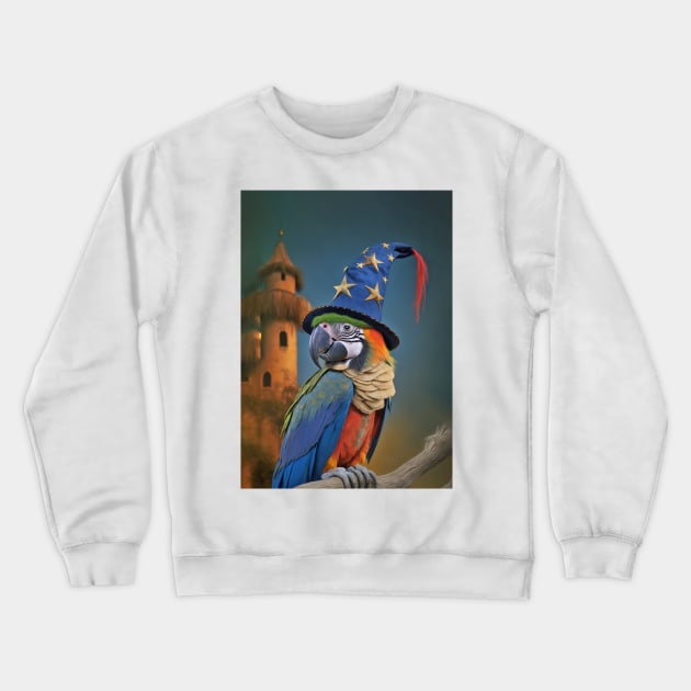 Macaw Parrot Wizard Hat Crewneck Sweatshirt by candiscamera